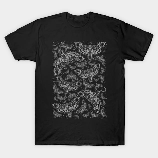 Night Moths, Death Moths with Skull Head, Deaths Head Moths, Hawkmoth T-Shirt by SSINAMOON COVEN